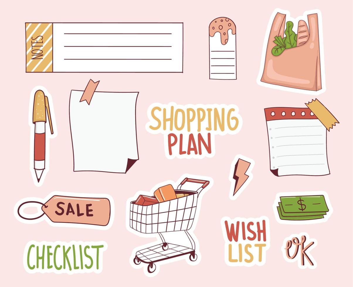 Colorful Hand drawn shopping stickers collection vector
