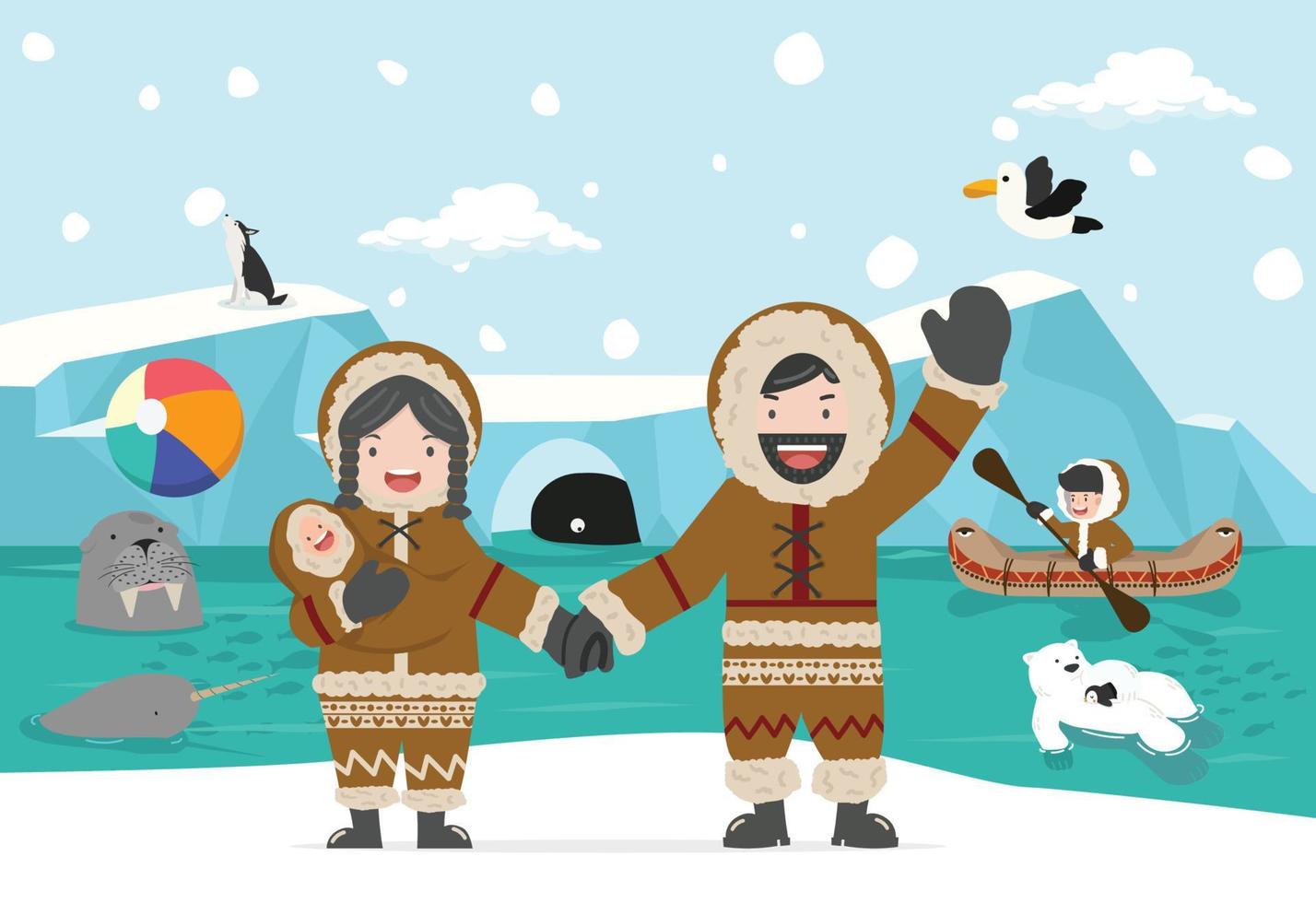 North Pole With Wild Animals And Eskimo background vector