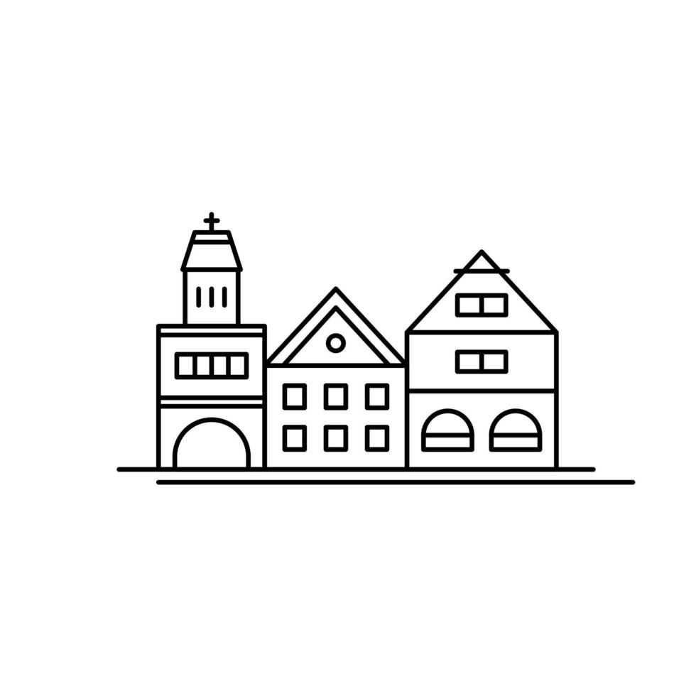 Downtown line icon. Europe Heighborhood emblem. Historical town houses logo. Vector illustration