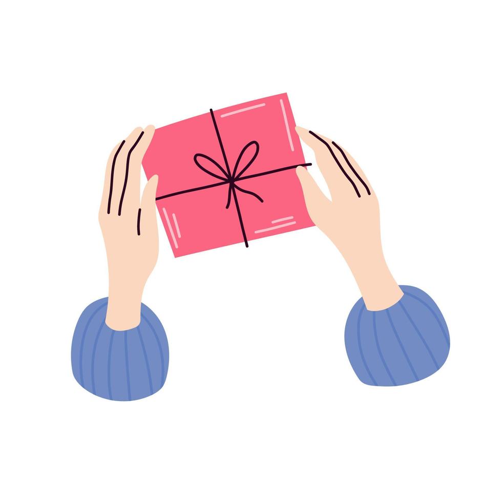 Hands holding a gift or present vector