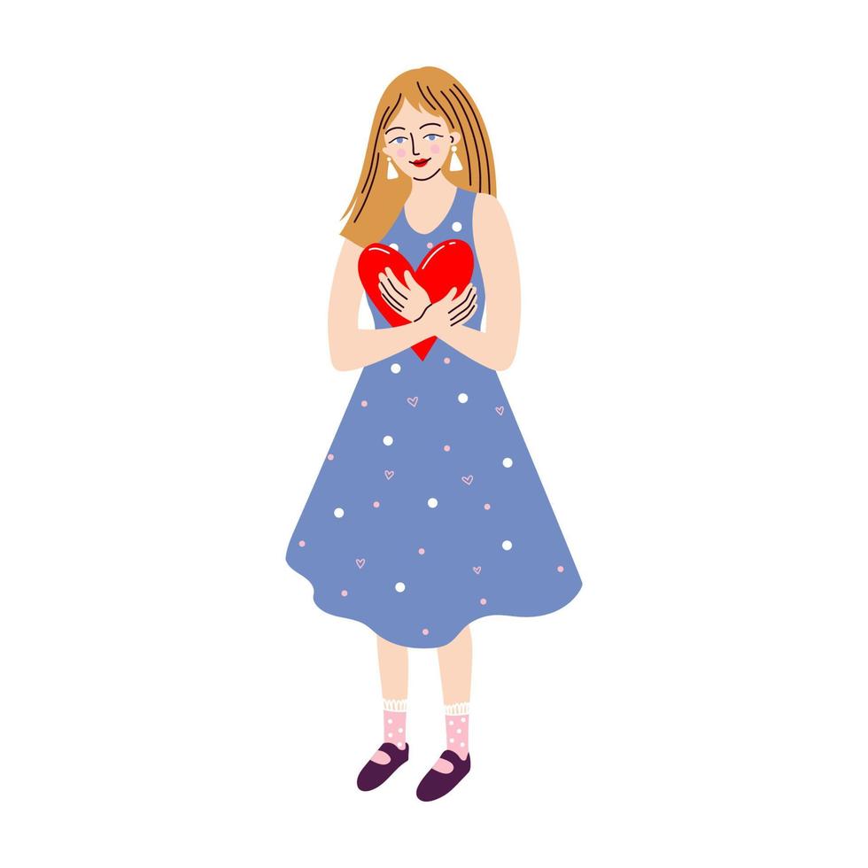 Girl holding or hugging a heart vector