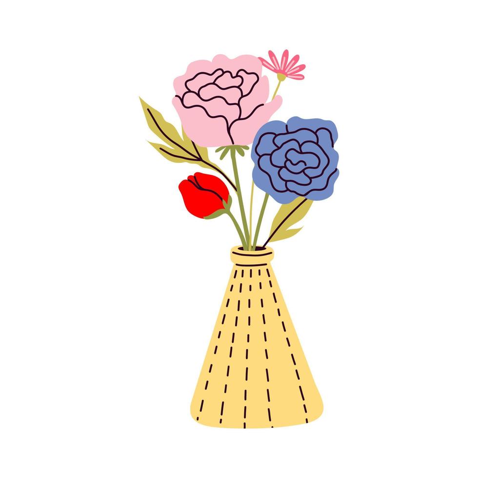 ramo de flores en florero. ilustración floral vector