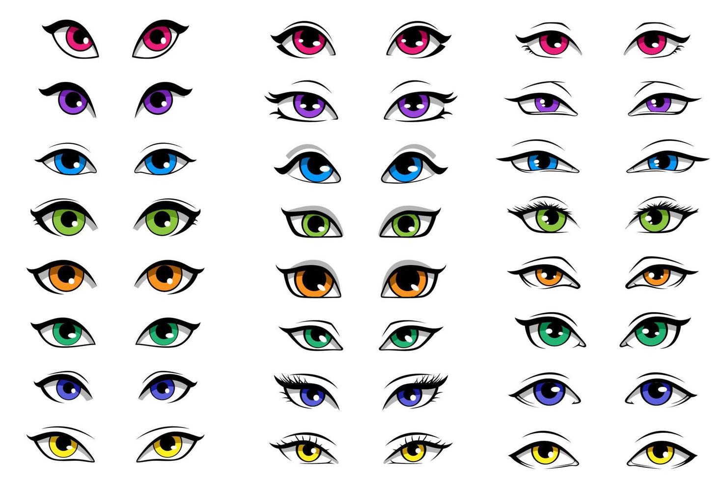 Girly Character - Cartoon Eye Shapes. Vector Illustration