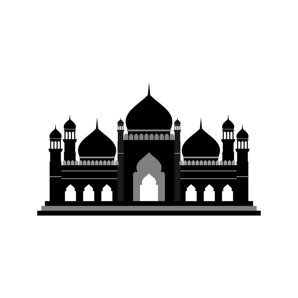 Large Muslim mosque, a place of worship to Allah, vector icon silhouette mosque sign of Islam