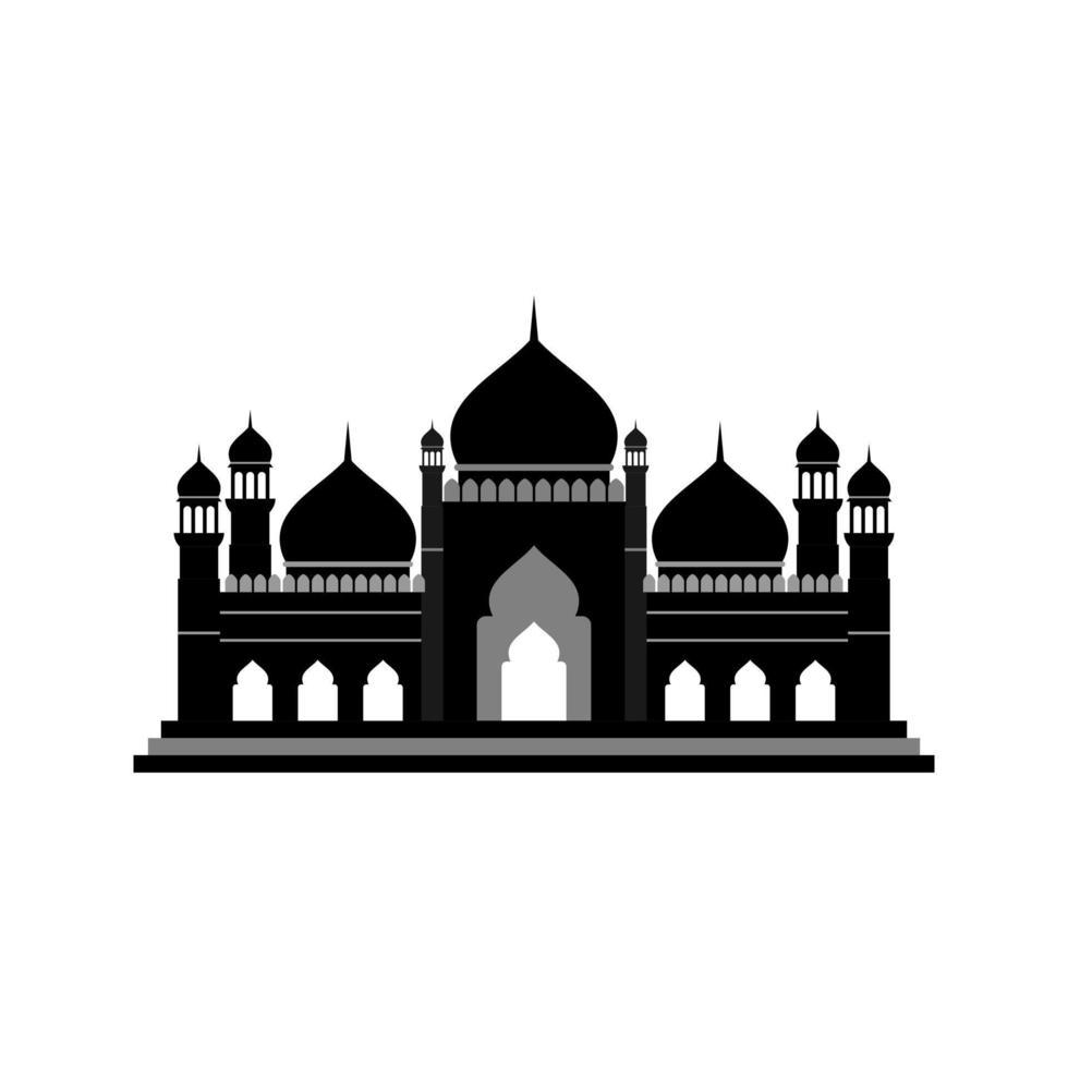 Large Muslim mosque, a place of worship to Allah, vector icon silhouette mosque sign of Islam