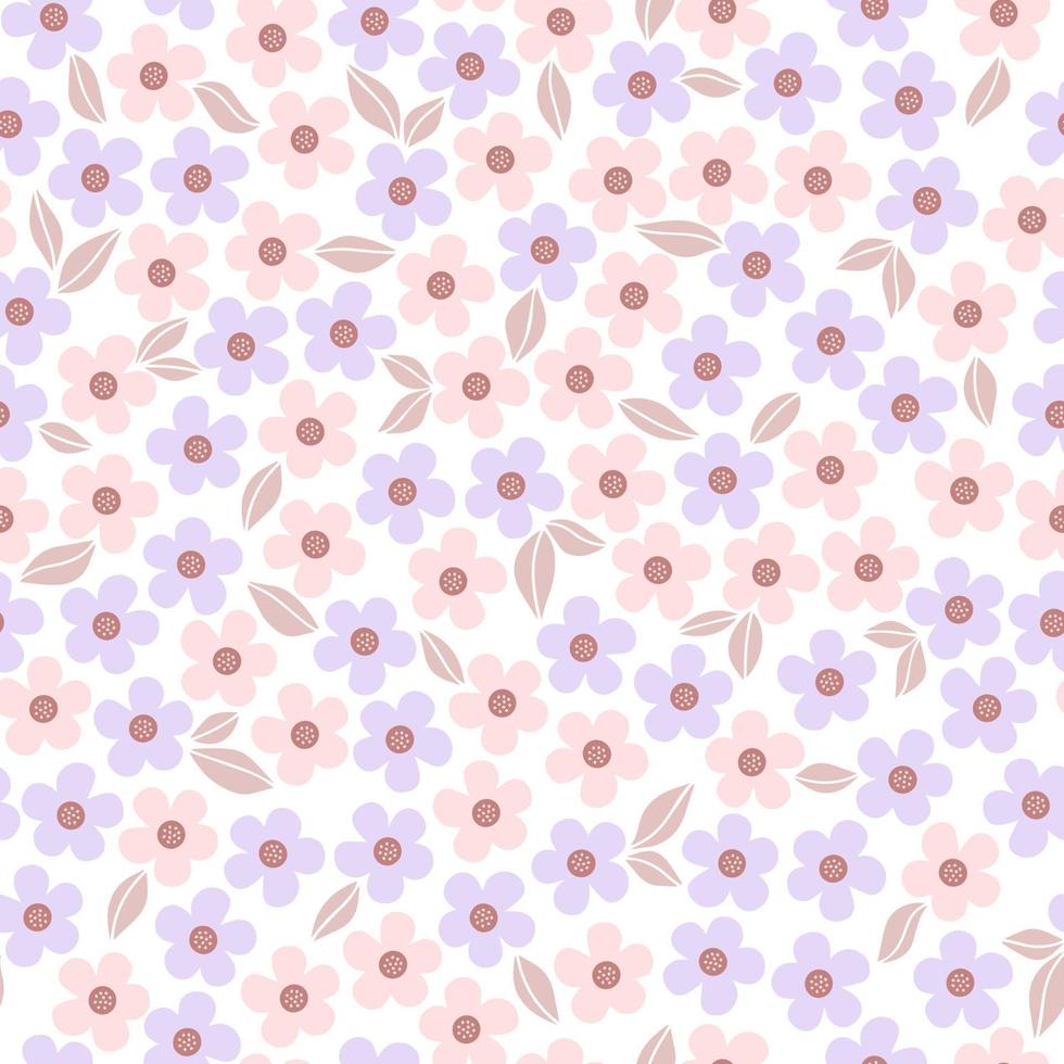 Seamless pattern with small pink and lilac flowers on a white background vector