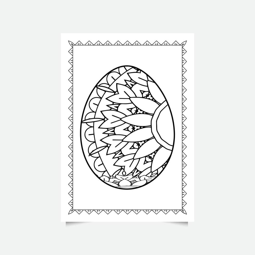 Floral Easter egg on white background. Coloring page for children and adult. Vector illustration.