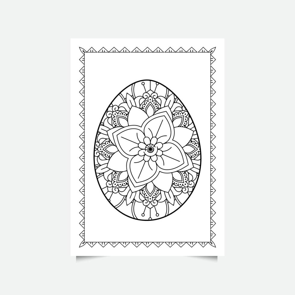 Floral Easter egg on white background. Coloring page for children and adult. Vector illustration.