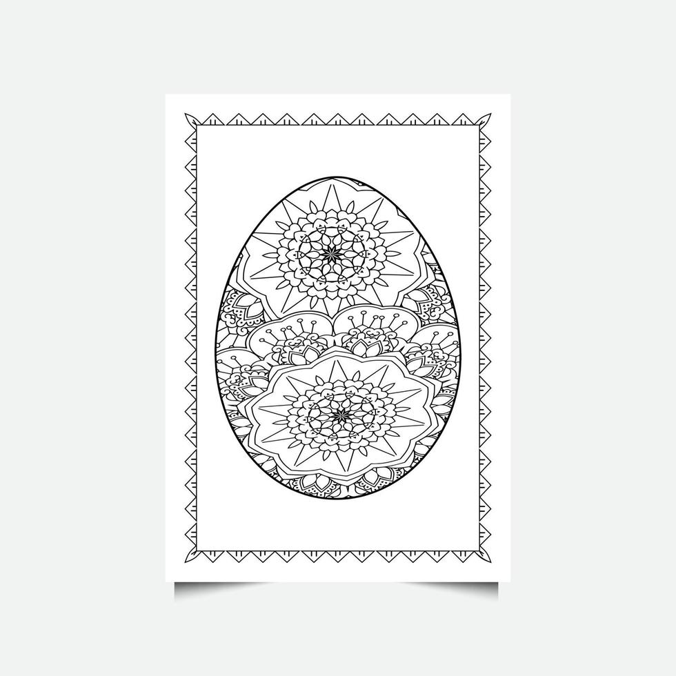 Coloring page for adult and children. Floral abstract Easter egg. Black and white Vector illustration.