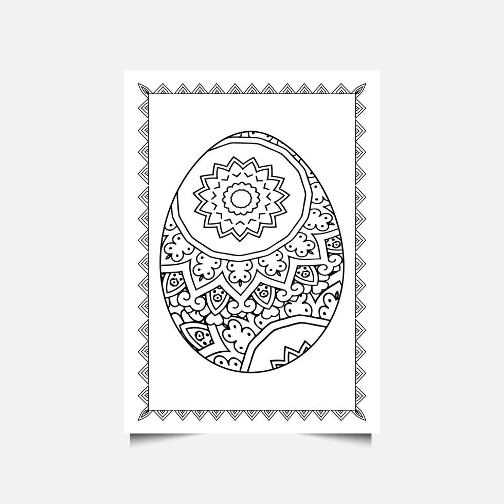 Floral Easter egg on white background. Coloring page for children and adult. Vector illustration.