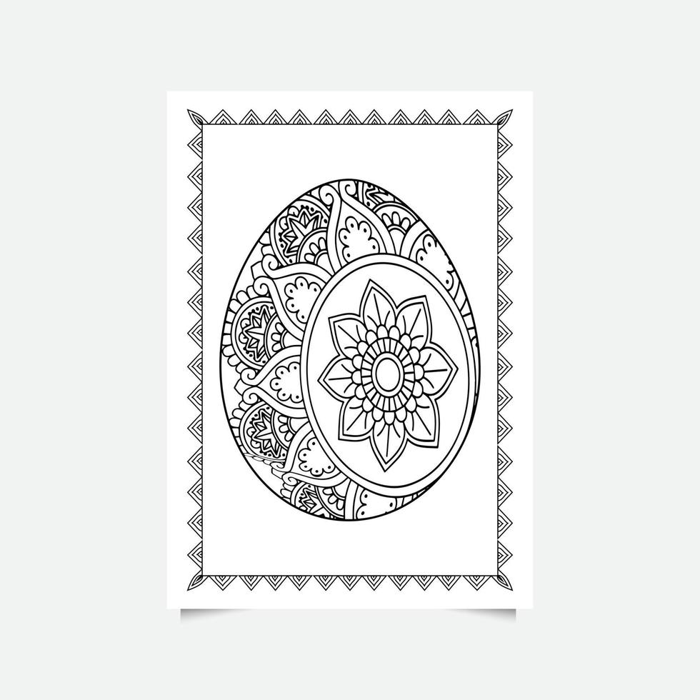 Floral Easter egg on white background. Coloring page for children and adult. Vector illustration.