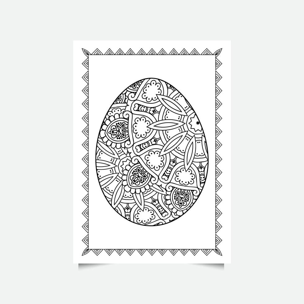 Floral Easter egg on white background. Coloring page for children and adult. Vector illustration.