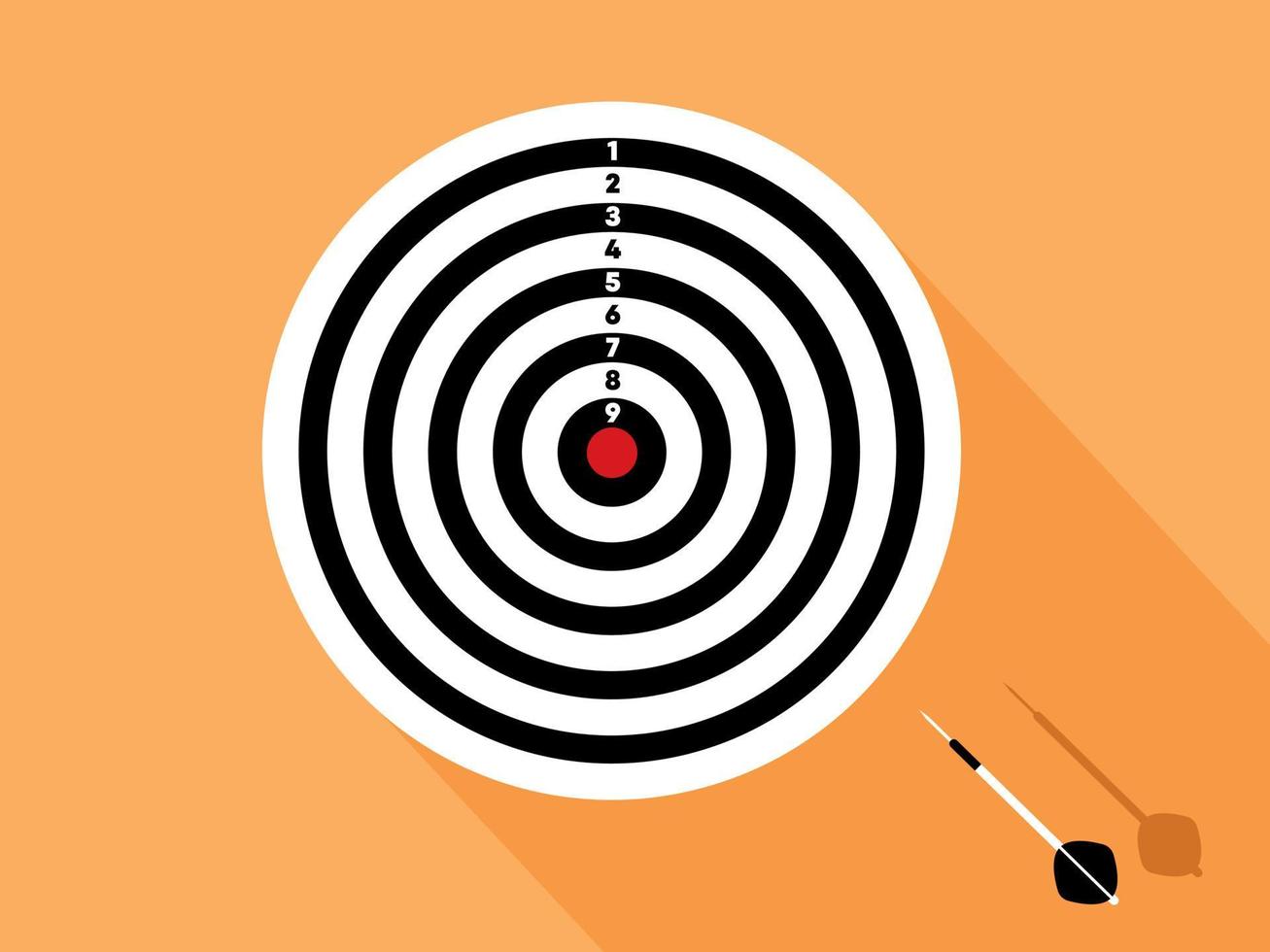 Original circular dartboard. Arrow hitting the center of the target, Business concept. The arrow is suspended in the air. vector