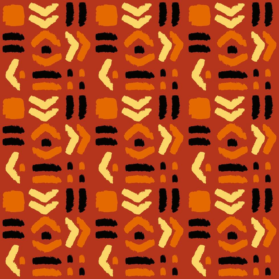 Geometric ethnic seamless pattern in orange and black color combination. vector