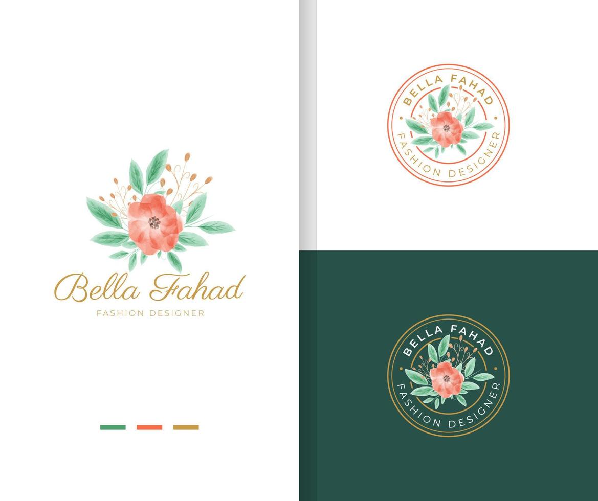 Beautiful watercolor floral logo template with circle badge vector