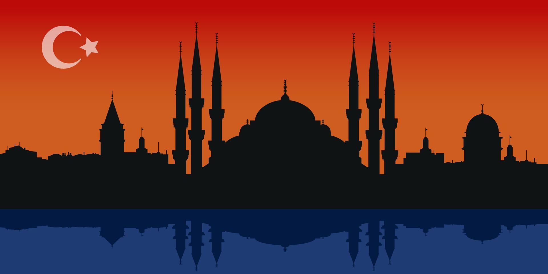 Istanbul silhouette on sunset background composition vector