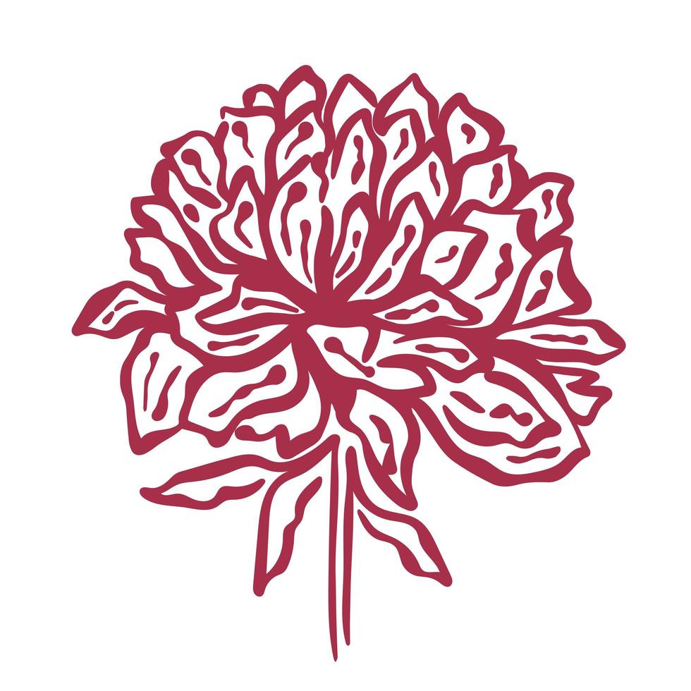 Blossoming peony silhouette hand engraving isolated object vector