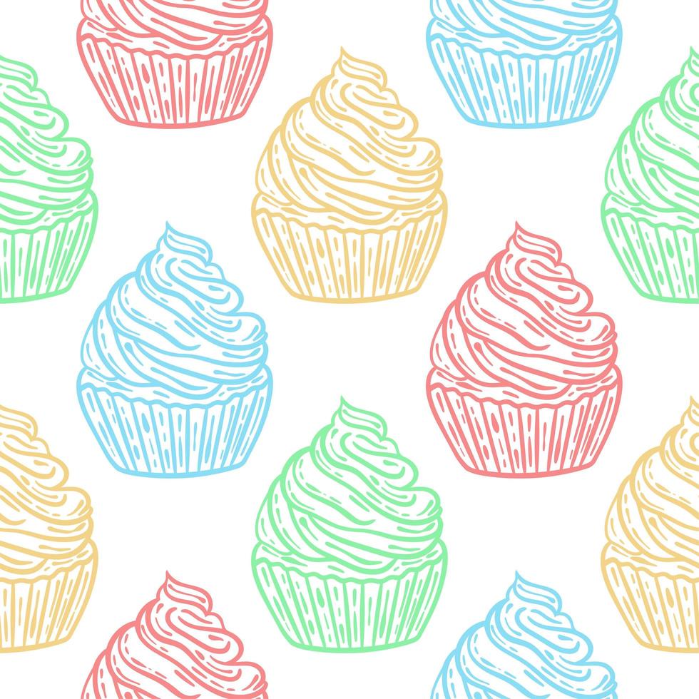 Multicolored cake with cream seamless pattern vector illustration