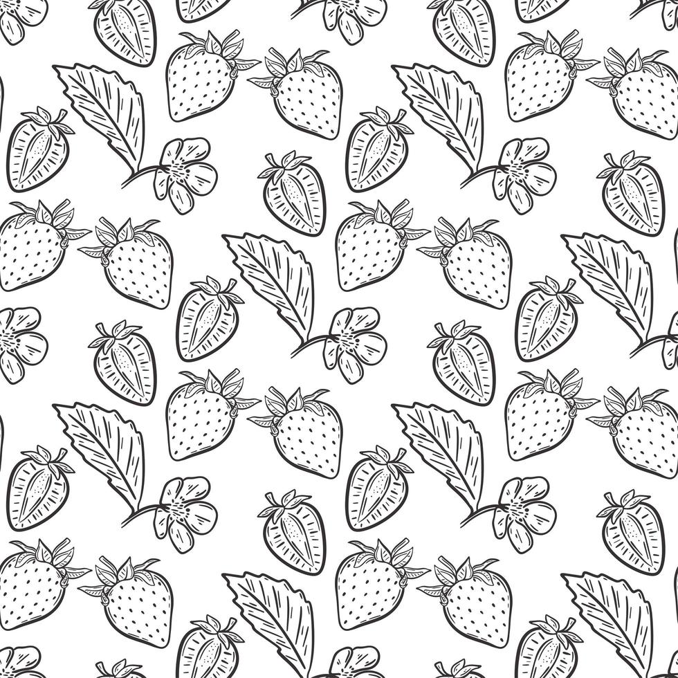 Berries strawberry flowers and leaves seamless pattern vector