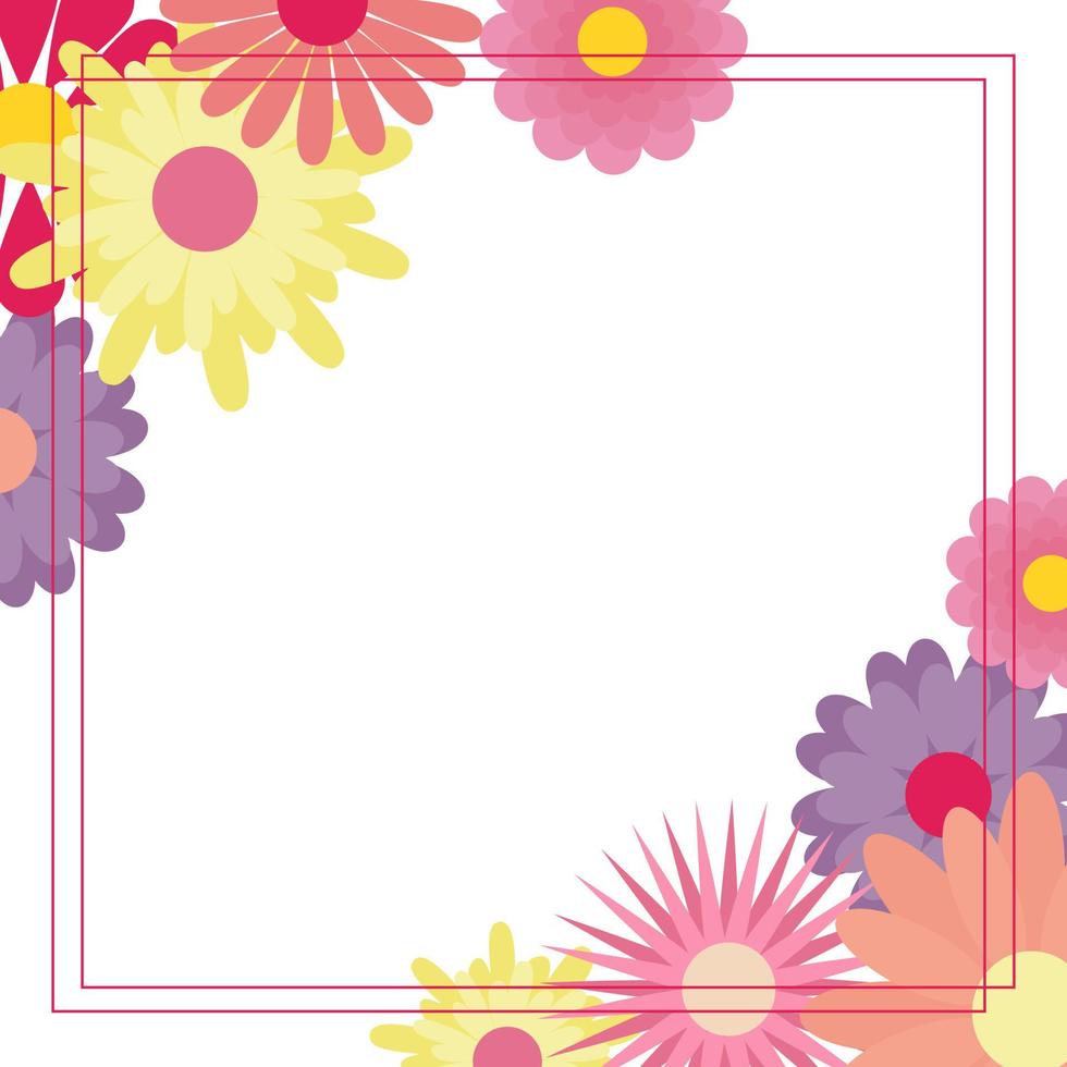 Square floral frame with flowers vector illustration