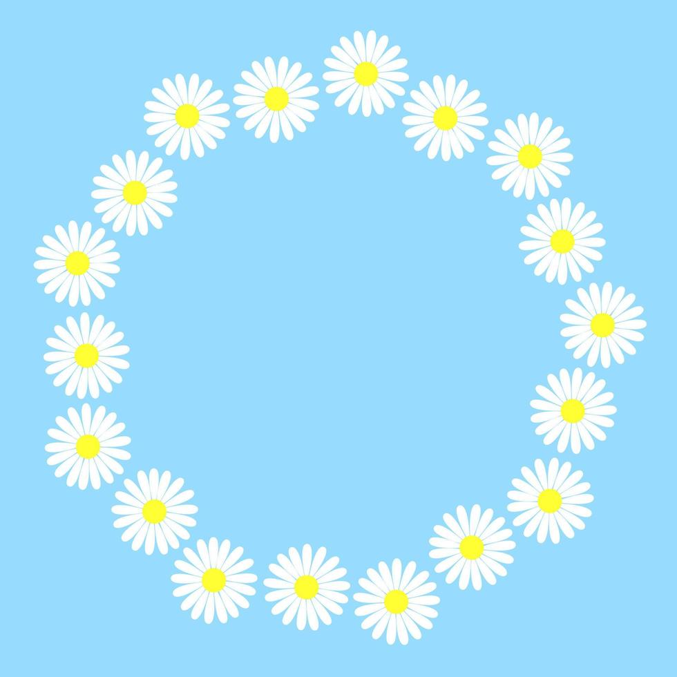 Round wreath daisies on blue background vector