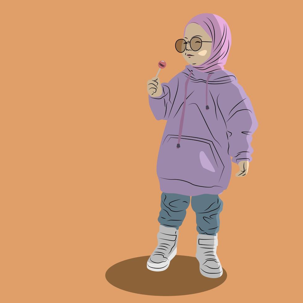 vector chica en hijab con lindo estilo de moda llevando dulces