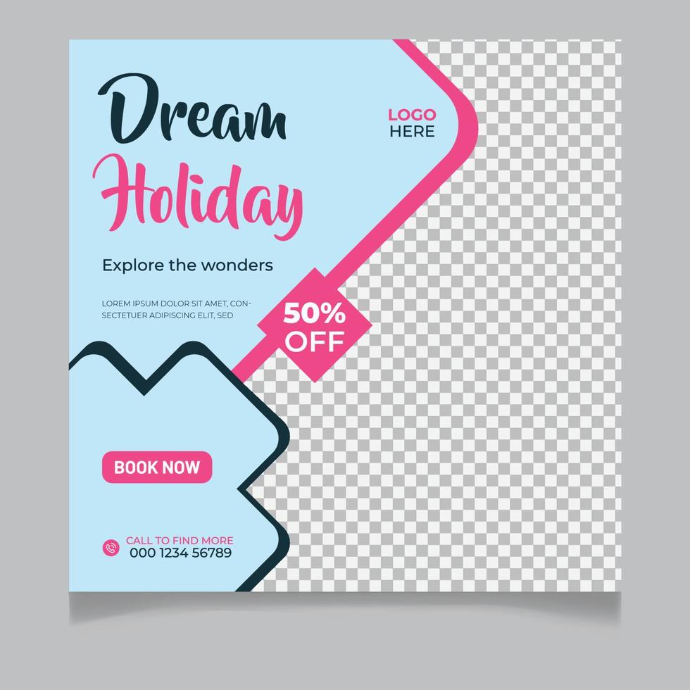 Dream vacation social media post template. Travel banner collection vector