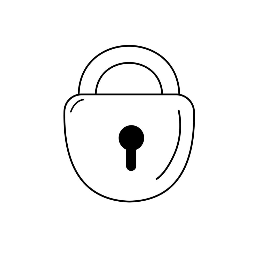 Contour black-and-white drawing of an old door lock. Vector illustration.