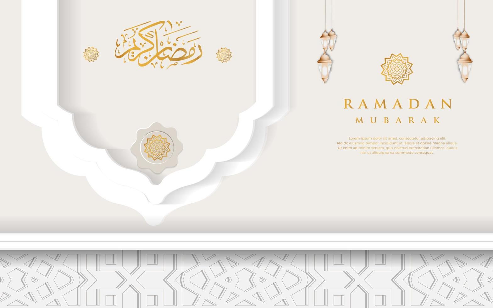 ramadan kareem fondo caligrafía de lujo con ornamental con patrón islámico y linterna vector premium