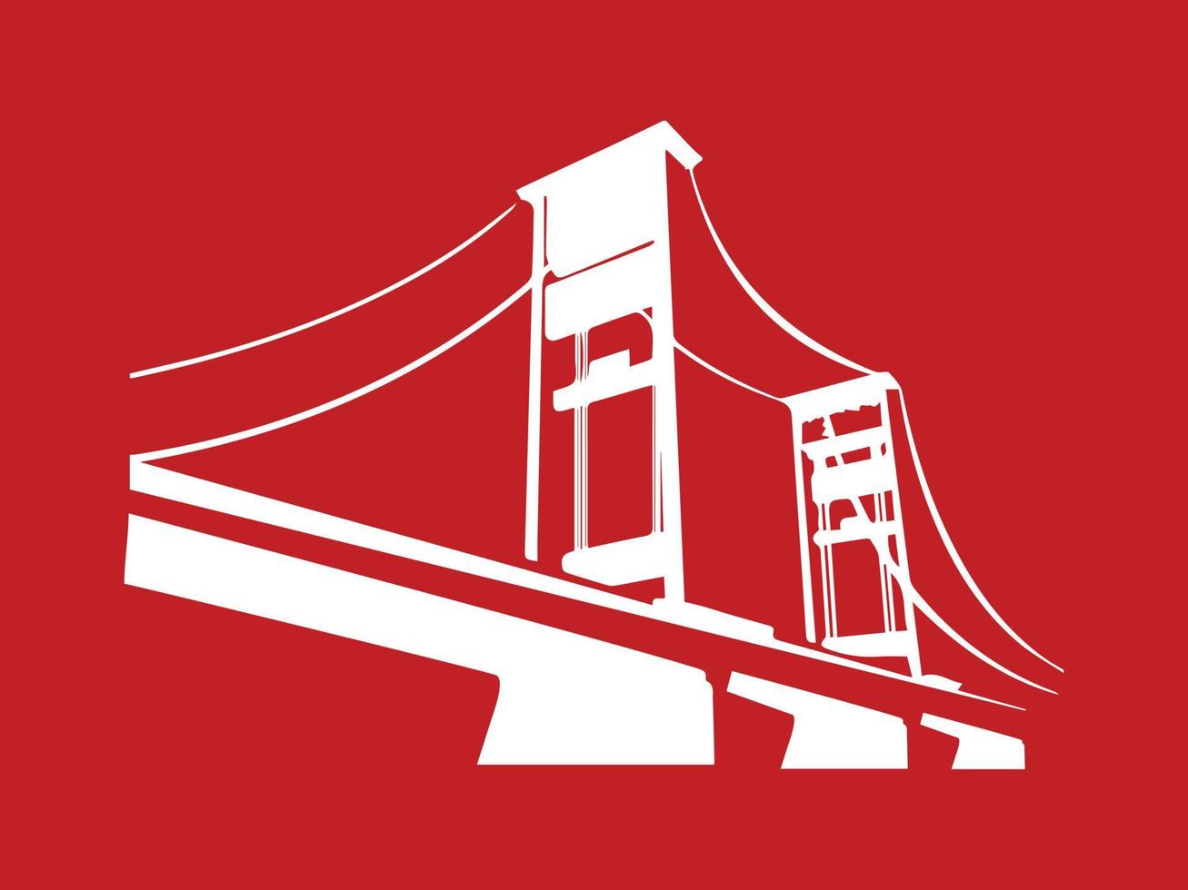 silueta del puente aislado sobre fondo rojo. Ilustración de vector de puente.