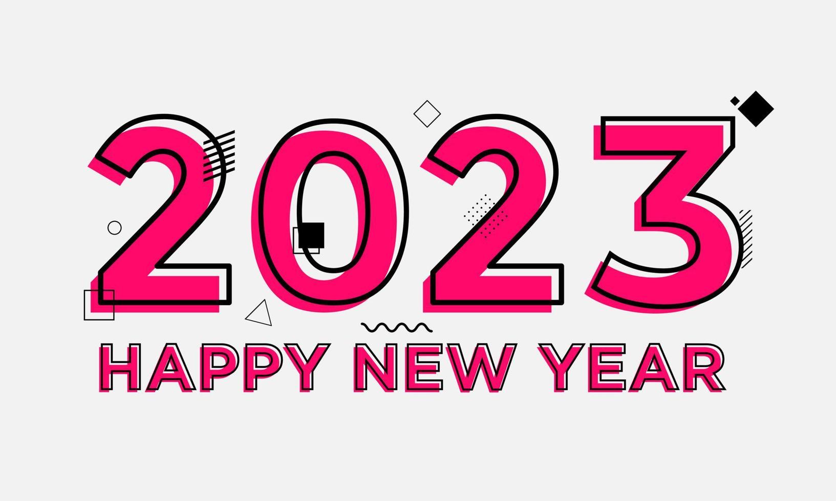 Happy New Year 2023 with memphis style and flat design. Twenty Twenty Three vector design.