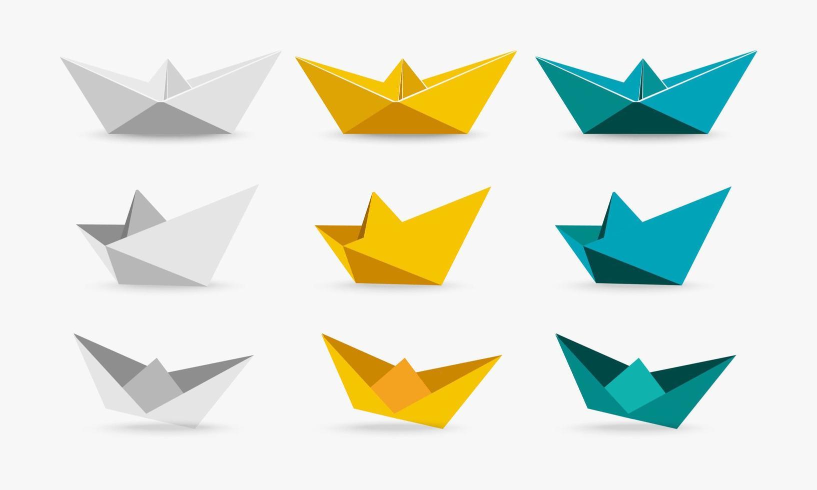 colección de diseño vectorial de dibujos animados de papel de barco. paquete de diseño de concepto de icono de barcos de papel. vector de barcos de papel de estilo 3d.