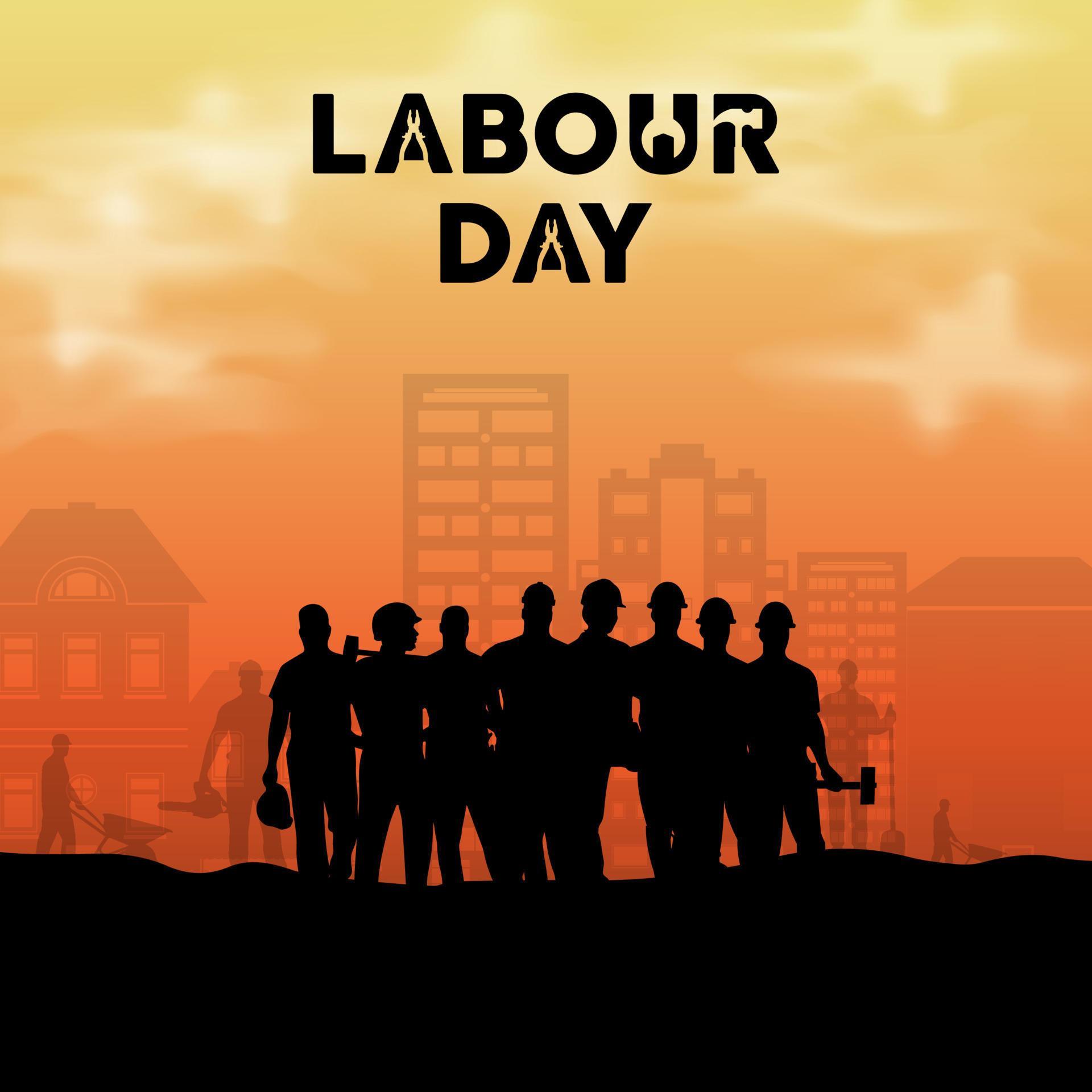 Celebration International Workers Day with sunset background. Happy