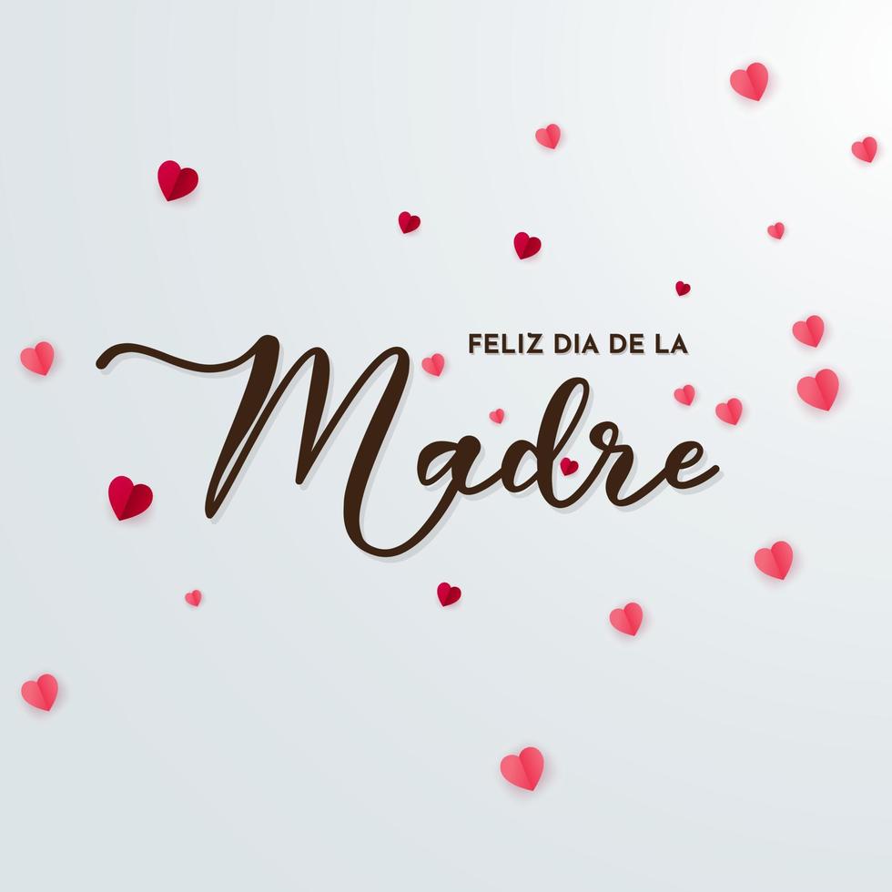 Happy mother's day design vector with pink hearts isolated on white background. Feliz dia de la madre background.