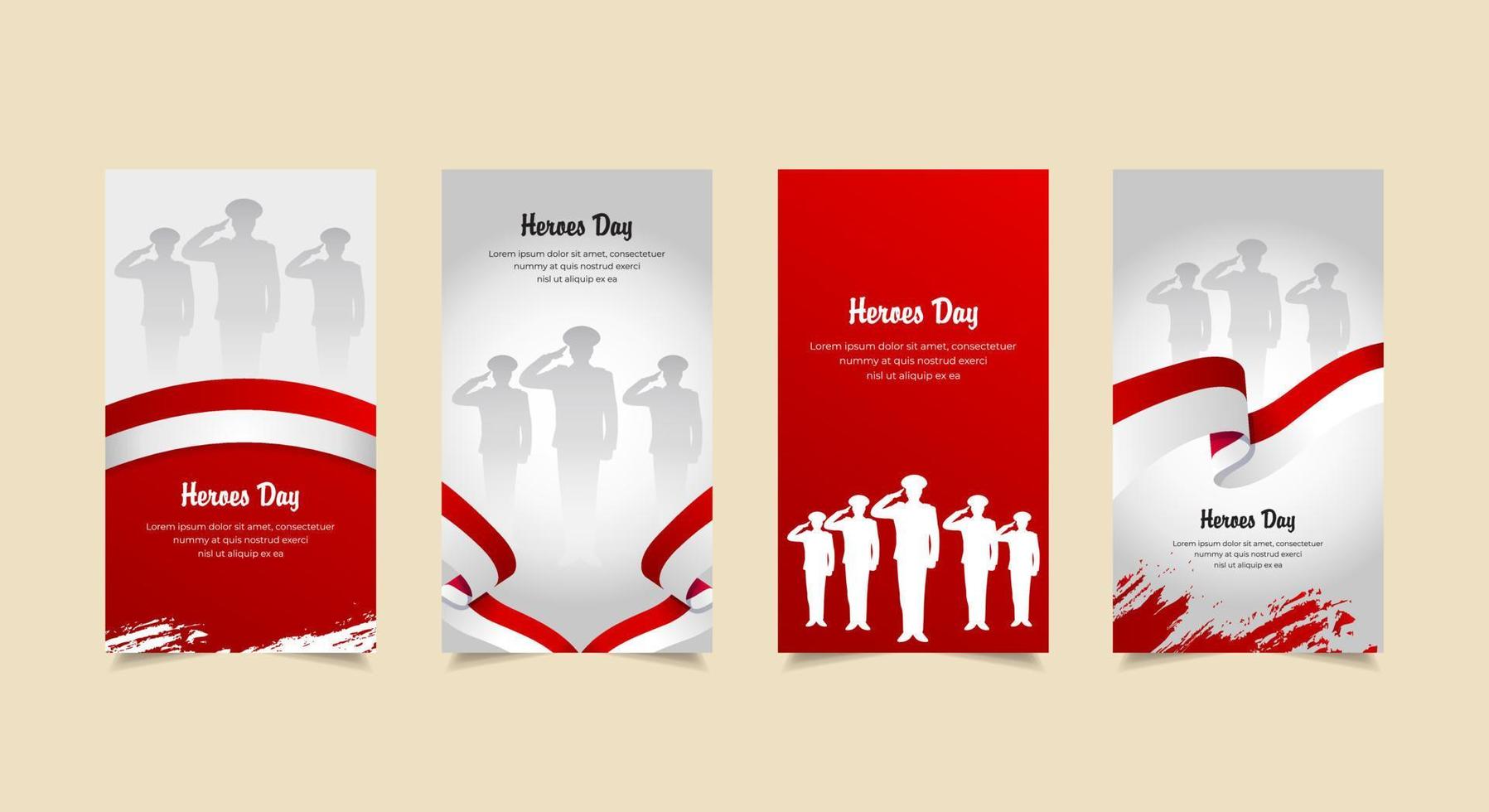 International heroes day design Stories Collection. Heroes day template stories suitable for promotion, marketing etc. Celebration heroes day with soldier and flag. vector