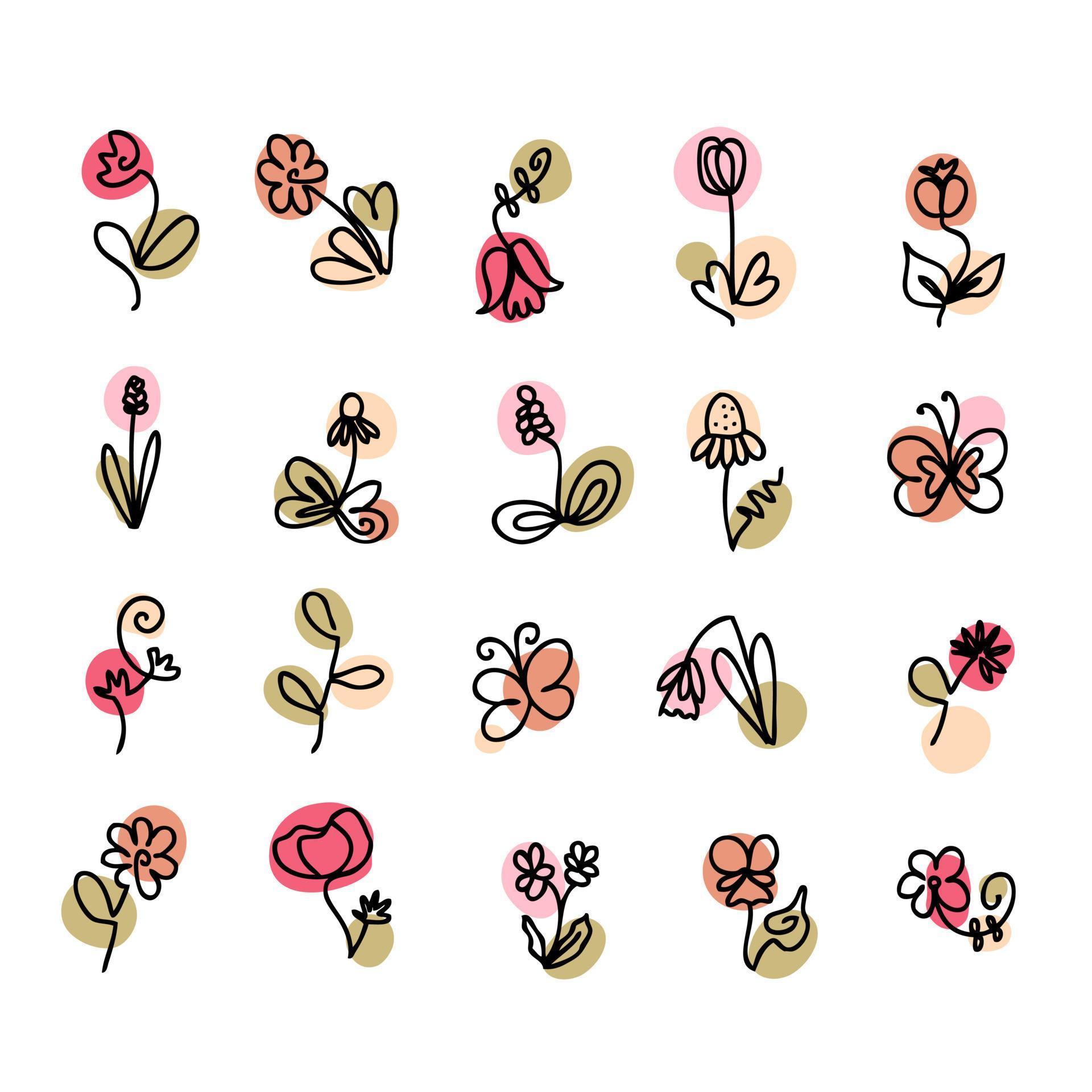 Flower doodle icons in line art style on white background. 6792829 ...