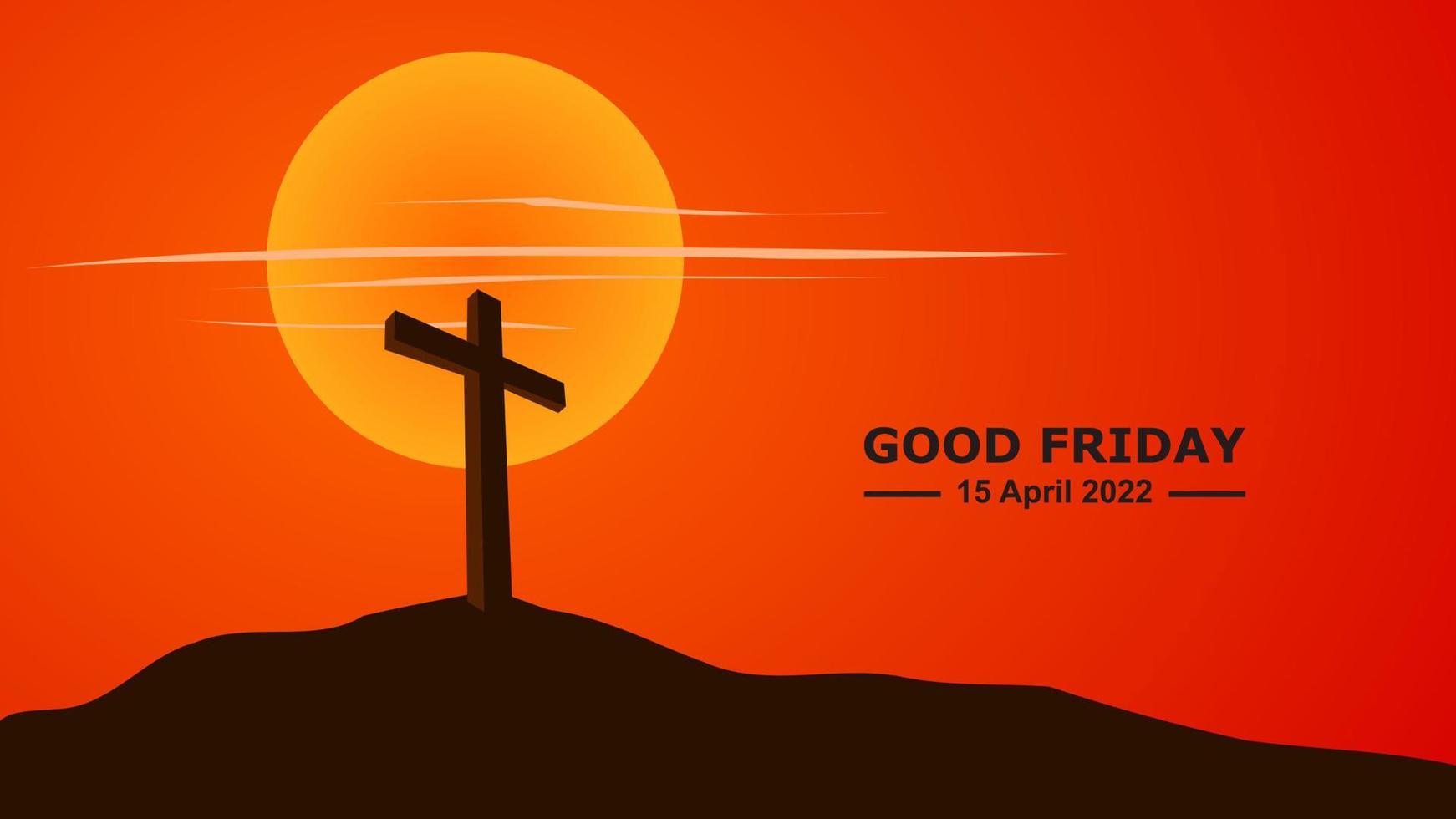 Good Friday. Crucifixion Of Jesus Christ illustration. Cross at sunset. You can use this asset for background your content like as Worship, Card, Banner, Live Streaming, Presentation, Webinar anymore. vector