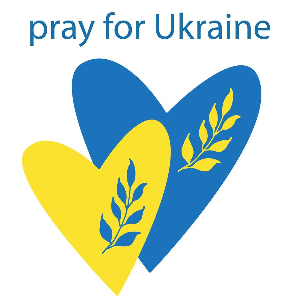 Pray for Ukraine. Yellow blue heart. Symbol of support and love. Invasion of the Russian army in Ukraine. Vector illustration isolated.