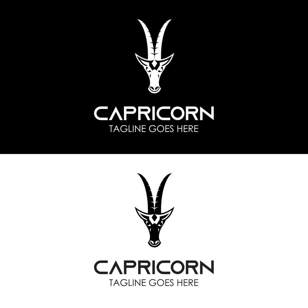 silueta de cabeza de cabra para la mascota del zodiaco del horóscopo capricornio y vector de diseño del logotipo del restaurante del bar del rancho de ganado retro vintage