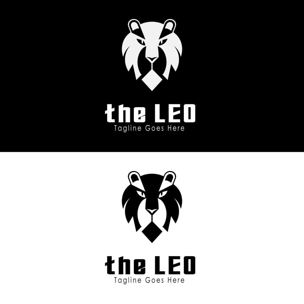 cabeza de león para los signos del zodiaco leo en silueta estilo de dibujos animados safary hunter club mascot logo design vector