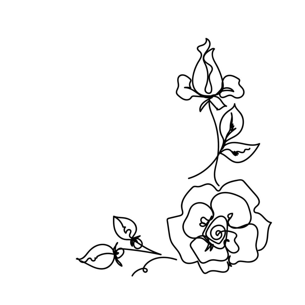 Rose continuous line, outline sketch style vector abstract art.