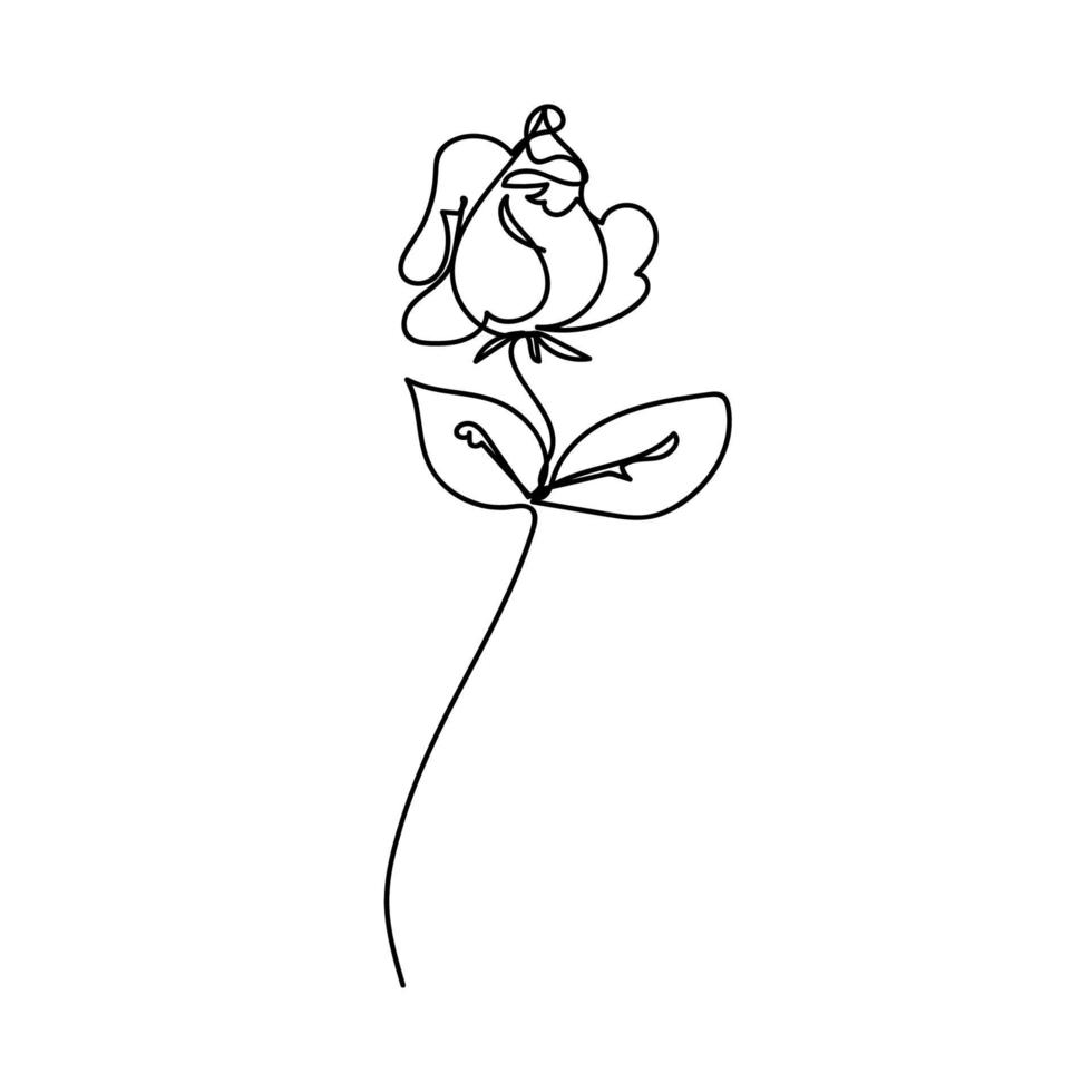 Rose continuous line, flowers garden, outline sketch style vector abstract art.