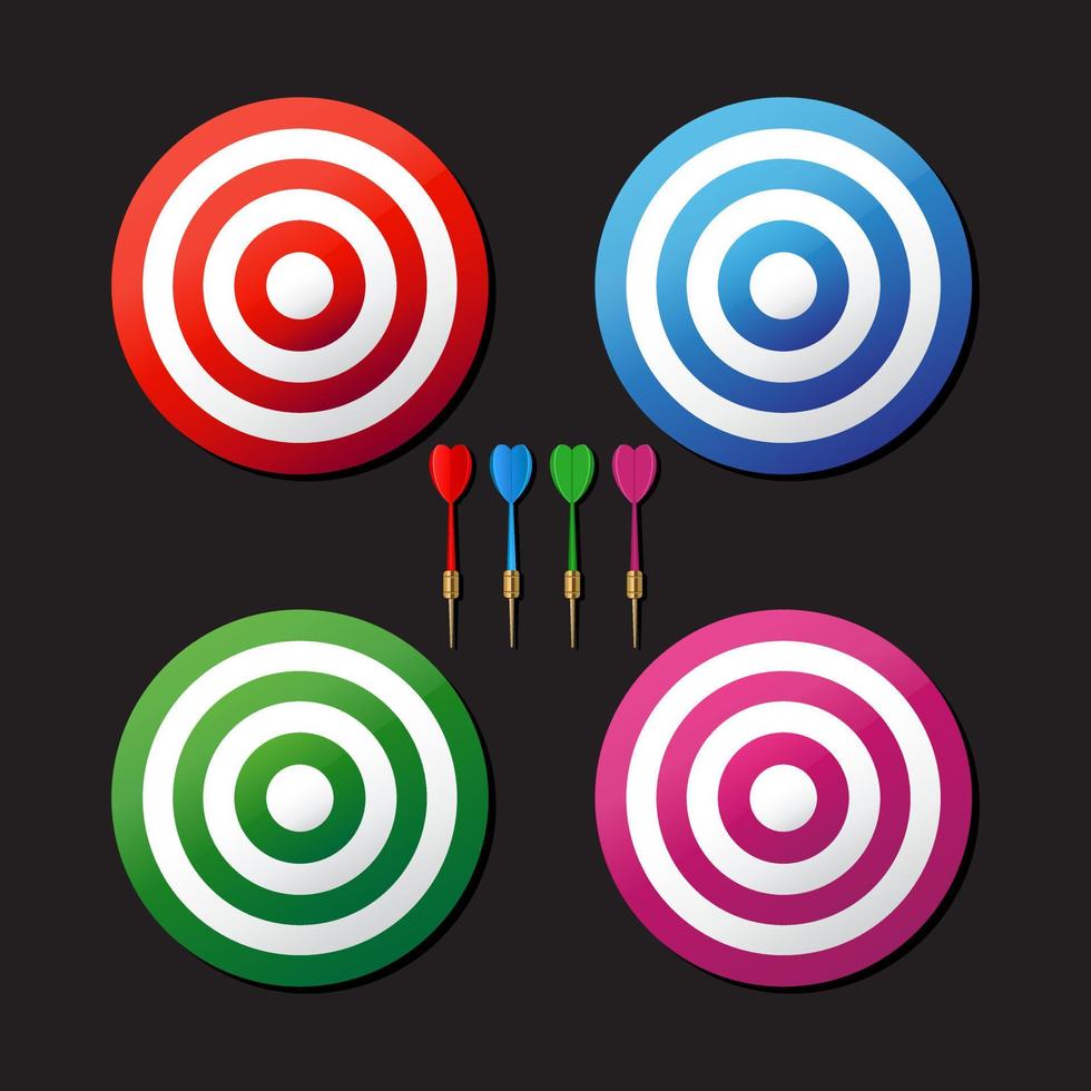 Collection of Dartboard vector illustration. Realistic dart design vector isolated on black background. pack of dart vector illustration.