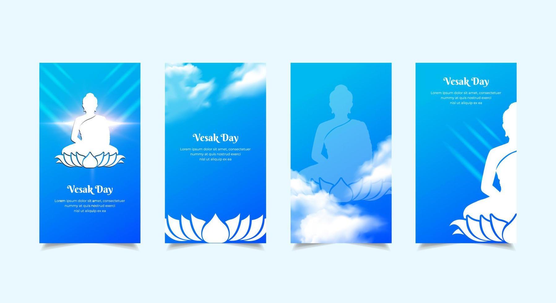 Celebration Vesak Day background with shiny Lord Buddha silhouette. Celebration Vesak Day design Stories Collection. Vesak Day template stories suitable for promotion, marketing etc. vector