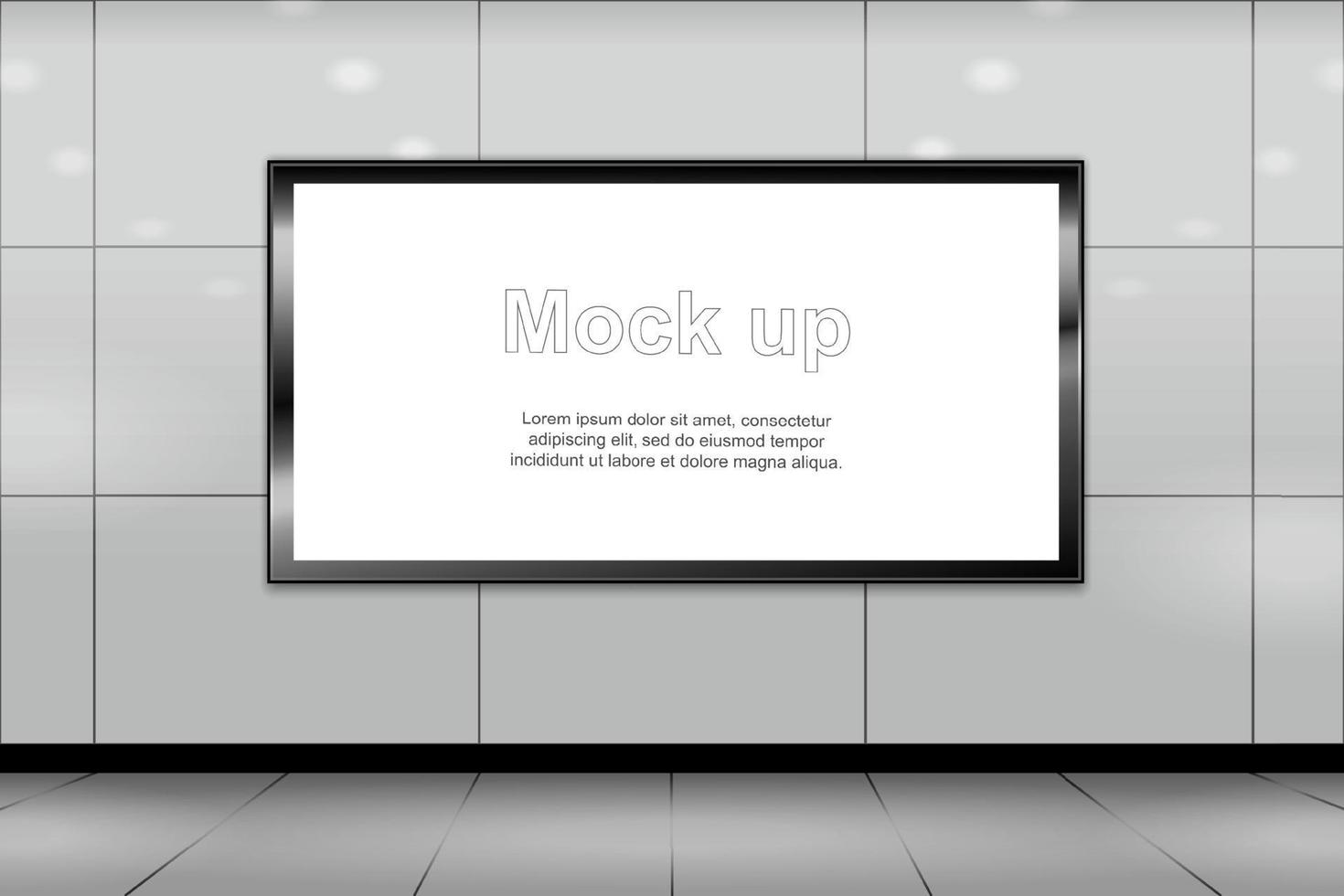 3d horizontal signage mock up. Blank billboard located in underground hall or subway for product advertising template design. Realistic frame with copy space. isolated vector illustration.