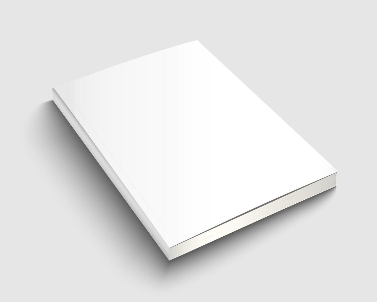 A4 book mock up with white cover. Blank journal template design. Textbook with copy space. 3d product vector illustration.