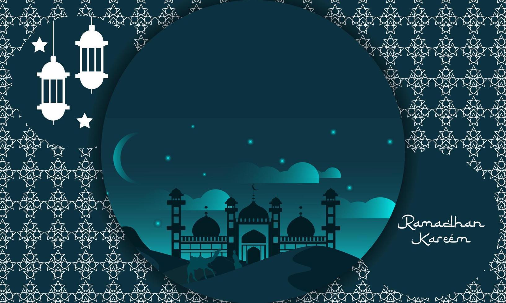 kareem and camel ramadan night background vector