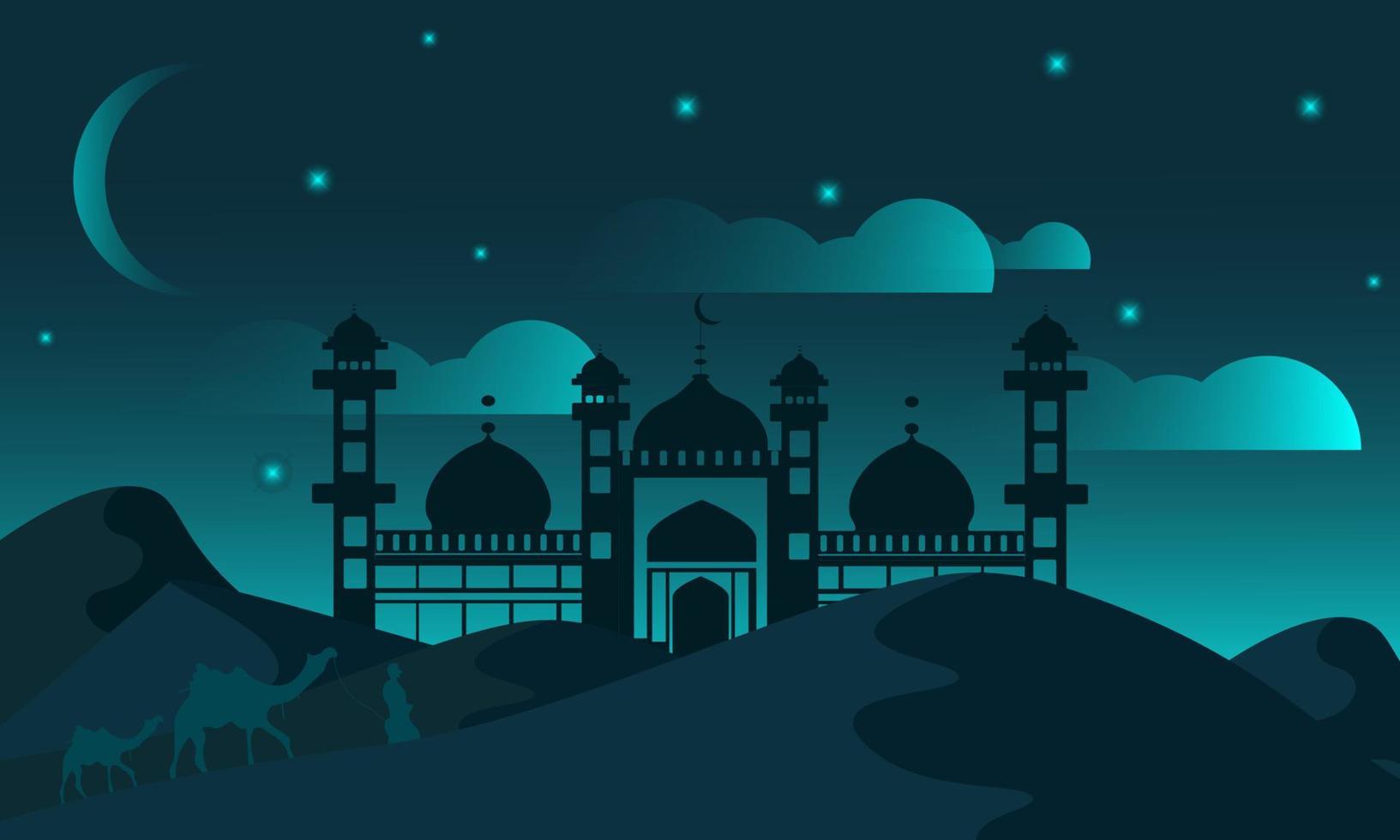 kareem and camel ramadan night background vector