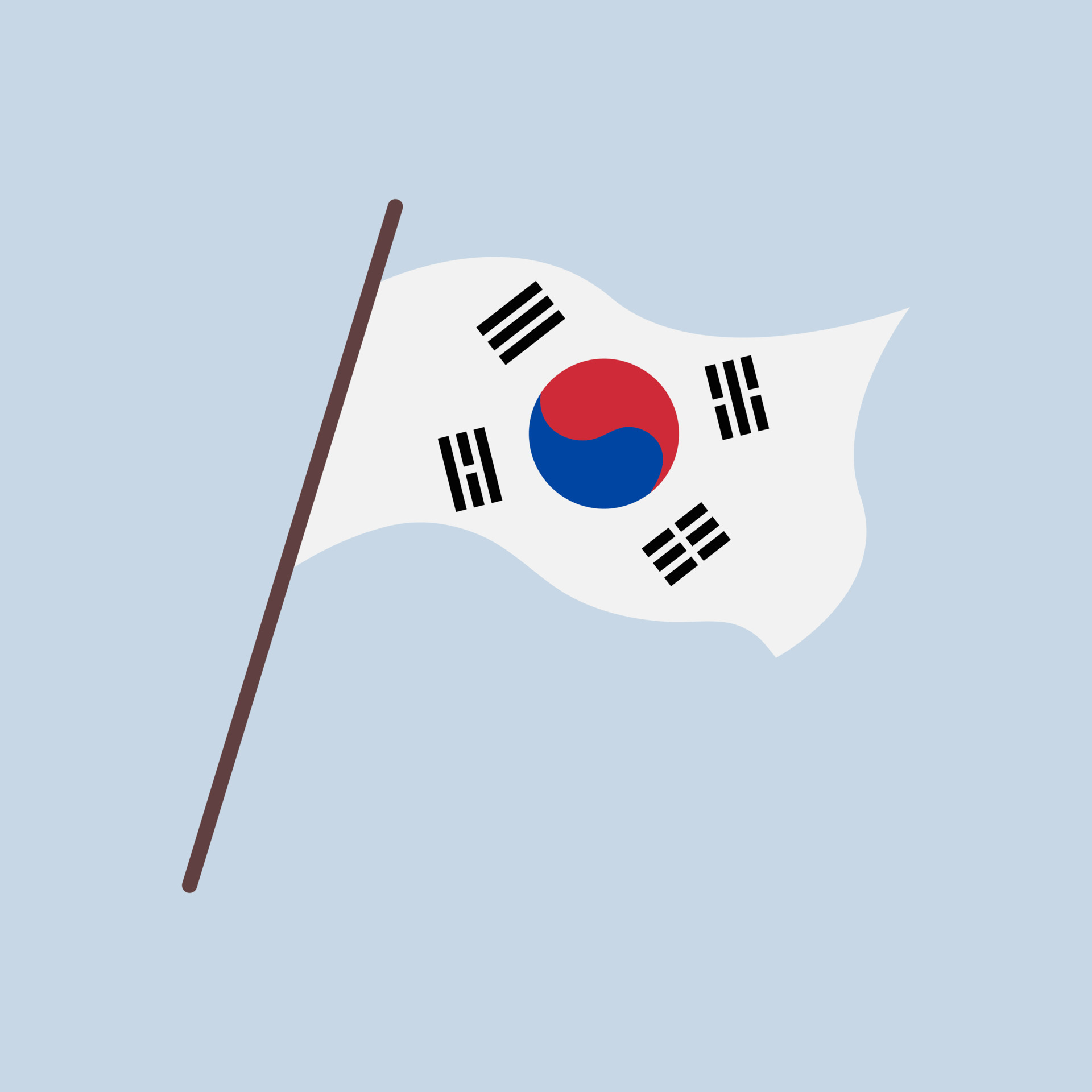 Waving flag of Korean republic, South Korea. Isolated korean flag with