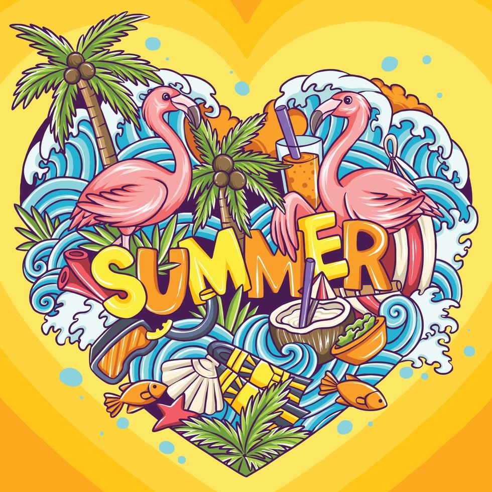 Flamingo Summer with Colorful Summer Elements vector